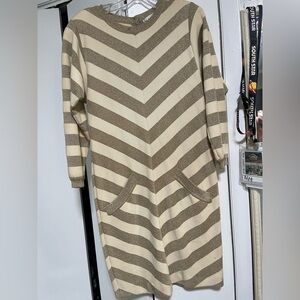 Striped Beige and Gold Sweater Dress